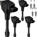 4pcs Ignition Coil & Spark Plug Fit for Nissan Altima Sentra Versa Rogue NV200 Cube 2.5L 1.8L 1.6L 2.0L L4 2007 2008 2009 2010 2011 2012 2013 Coil Pack Replaces# C1696 GN10241 UF549