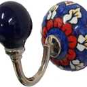 PARIJAT HANDICRAFT Hand Painted Multi Colored Ceramic Wall Hook Hanger Key Holder hat Clothes hangings Bathroom Hardware (Hanger-0103)