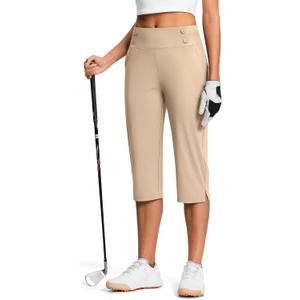 ISEEGZ 15"/18"/21"/27" Capri Pants for Women High Waist Stretch Women's Golf Capris for Summer with Pockets Work Casual (Beige)