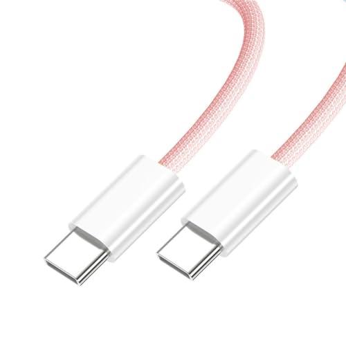 chenyang USB C to C Nylon Braided Cable USB C PD 27W 65W 480Mbps Data Charger Cable Pink for Phone & Tablet & Laptop 1.0M