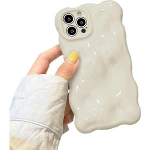 XIZYO for iPhone 16 Pro Max Case 6.9 Inch Cute Wave Pattern Aesthetic Phone Case 3D Curly Wavy Shape Plating Glitter Bling for Women Girls Soft Bumper Silicone Shockproof Case, Cream Beige