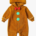Baby Girl Boy Gingerbread Man Jumpsuit Cute Bow Tie Hooded Romper Fall Winter My First Christmas Outfit 12-18 Months