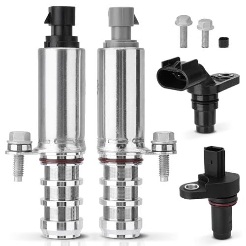 VVT Intake & Exhaust Camshaft Position Actuator Solenoid Valve Kit with Camshaft & Engine Crankshaft Sensor Compatible with Chevy GMC Saab Buick Pontiac Saturn OE# 12655420 12655421 12577245 907-799