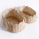 Set of 2 Scalloped Basket, Wicker Storage Baskets, Hand Woven Baskets for Shelves,Natural Baskets for Organizing (Rattan(Ellipse-16"L x 10"W x 7"H))