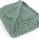 Chunky Knit Throw Blanket 50"X 60", 100% Handmade with Soft Chenille Yarn, 4.4lbs Thick Cable Knitted Blankets, Large Rope Knot Crochet Throws for Couch Sofa Bed Home Decor, Sage Green