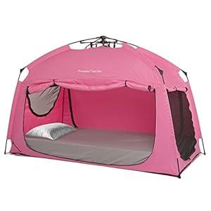 Indoor Instant Privacy Bed Tent for Sleeping, Quick Set-up Bed Canopies, Portable Bed Drapes with Large Space and 3 Doors (Pink, Full)