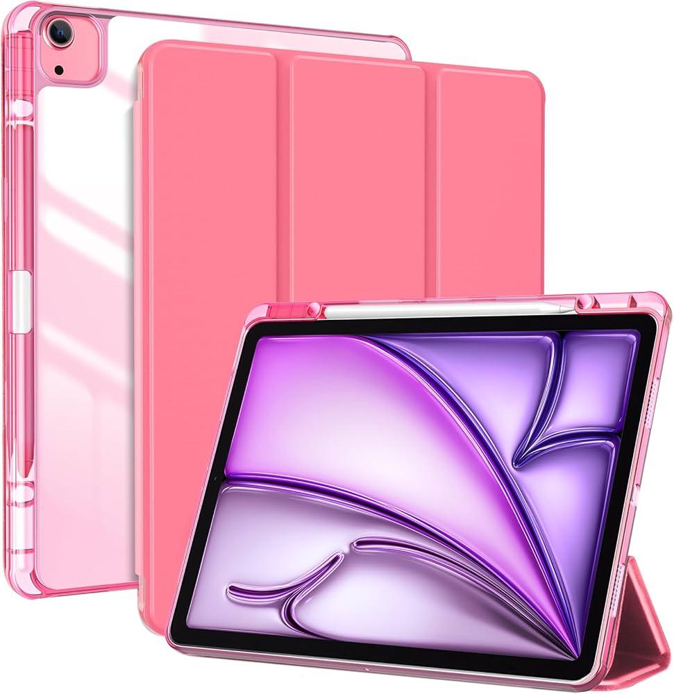 Case for iPad Air 13 Inch Case M3 2025/M2 2024, Slim Smart Cover iPad 13 Air M3 M2 Case with Translucent Hard Shell Back, Supports Touch ID, Auto Wake/Sleep - Pink