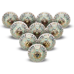 Gold Knobs for Cabinets Assorted Green Dresser Knobs Vintage Ceramic Door Knobs Colorful Kitchen Furniture Pull Handles Cupboard for Wardrobe Home Interior Dcor-Pack of 10