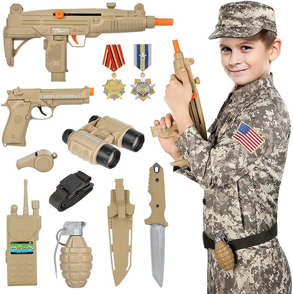 GIFTINBOX Kids Army Soldier Dress Up Costume Role Play Set, Deluxe Christmas Gift for Kids Boys Aged 3-12
