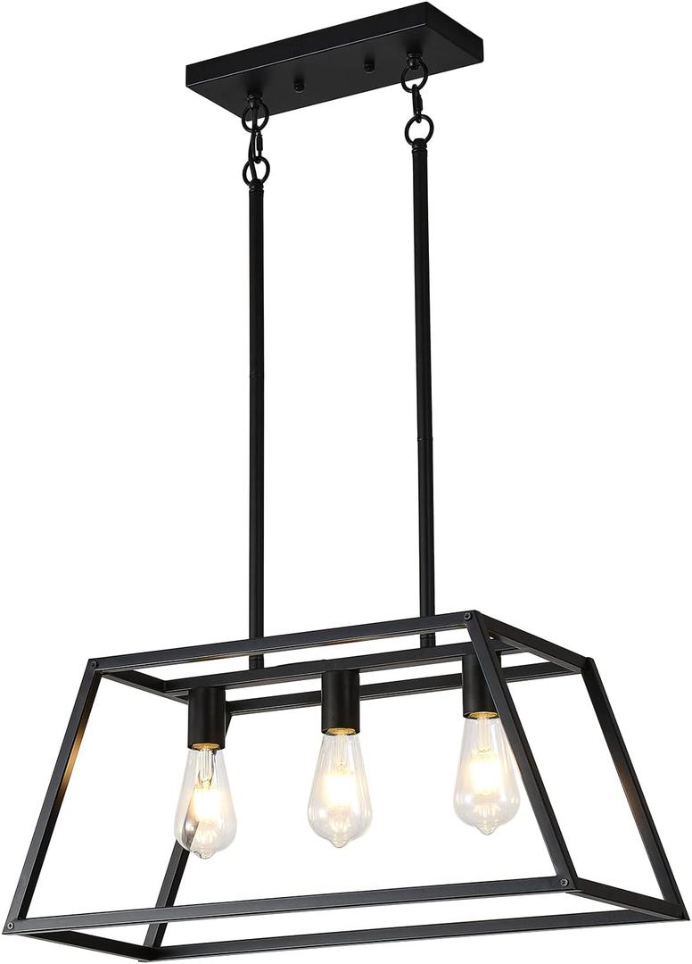 Kitchen Lighting Fixtures Ceiling Hanging Modern Linear Hanging Matte Black 3-Light Industrial Pendant Lighting for Kitchen Island