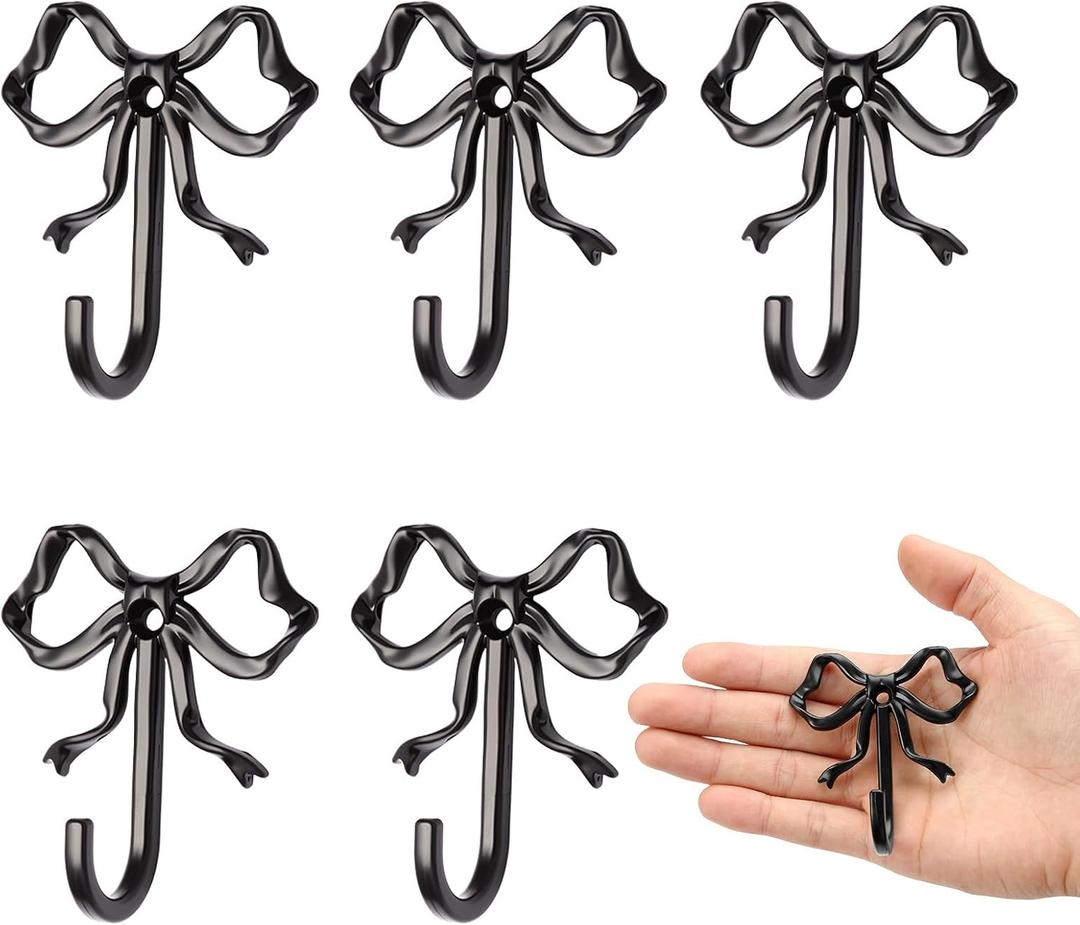 5 Pcs Gold Bow Hooks, Bow Hooks for Wall, Bow Decoration Hook,Decorative Hook, Suitable for Room, Bathroom, Love Shack Fancy DecorBlack