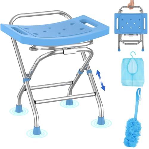 Folding Shower Seat - Stainless Steel Shower Chair for Inside Shower - 420lbs Height Adjustable Foldable Shower Stool - Portable Travel Collapsible Bath Bench for Elderly, Senior, Handicap & Disabled