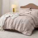 Bedsure Twin Bed in A Bag - Twin Comforter Sets 6 Piece Stripes Seersucker Bedding Set, Soft Lightweight Down Alternative Comforter Twin Bed Set(Khaki 68x88 inch)