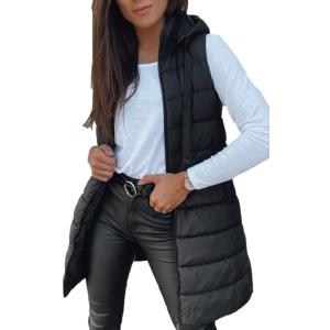 Veatzaer Women Long Vest Solid Color Sleeveless Hood Winter Puffer Vest Outwear (Black)