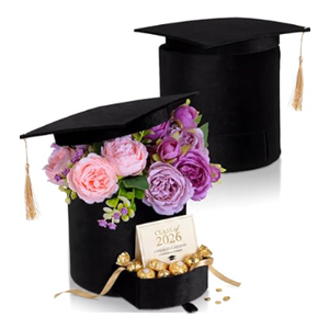 Supervitae 2 Pack 2026 Graduation Cap Flower Gift Boxes Class of 2026 Graduation Hat Box, 7 x 6.5 in Empty Container Gift Box for Grad Ceremony Party Activities Celebrations(Round, Black)