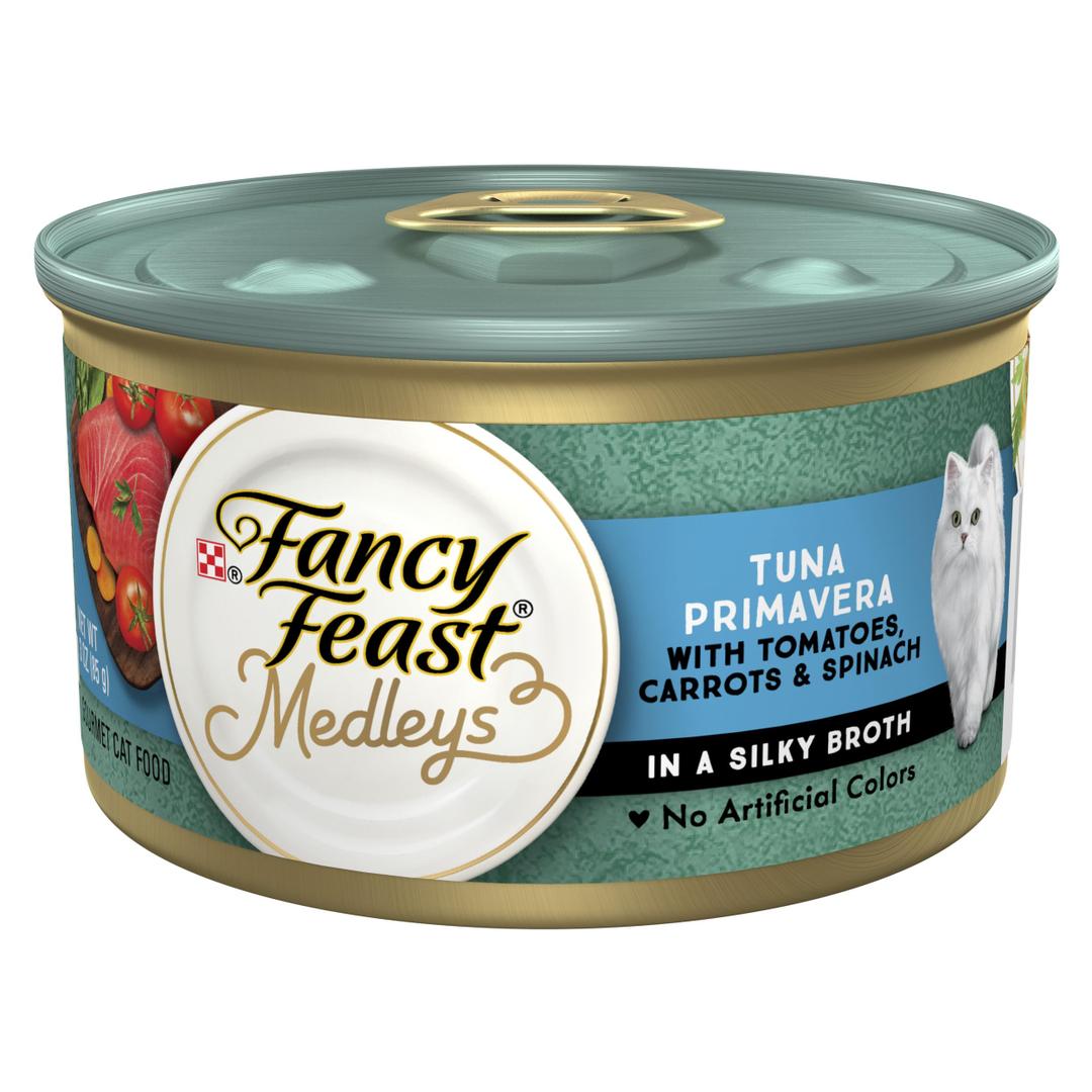 Purina, Fancy Feast Wet Cat Food Medleys Tuna Primavera With Tomatoes, Carrots And Spinach In A Silky Broth, 3.0 Count