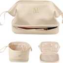 Birthday Gifts for Women, Initial Large Makeup Bag, Personalized Double Layer Cosmetic Bag with Makeup Brush Organizer, Waterproof, PU Leather Travel Toiletry Bag,Bride Gift Monogrammed Gifts