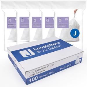Loveishere 100 Count Custom Fit Trash Bags, Compatible with Simplehuman Code J, 30-45 Liter / 8-12 Gallon Drawstring Trash Bags, Tear-Resistant White Trash Can Lining for Kitchen, Office & Bathroom
