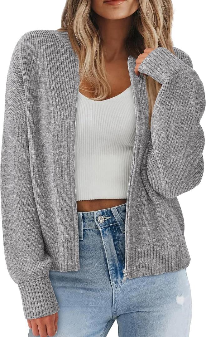 NALANISA Women's Chunky Cardigan Sweaters Spring Open Front Long Sleeve Ribbed Knit Zipper Short Cardigans Outerwear Coats S