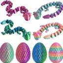 4PCS 3D Printed Animal Egg Set,Crystal Animals Egg Fidget Toy with Salamander Inside Easter Halloween for Kids (Salamander Multicolor+Rainbow) (Salamander Candy Multicolored)