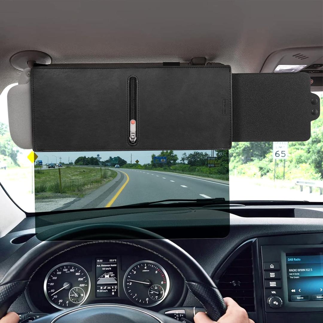 Veharvim Polarized Sun Visor for Car with Zipper Slider, Upgraded UV400 Car Sun Visor Extension with PC Lens and Side Sunshade,Anti-Glare Visor for Safe Driving,UV-Filtering/Protection (Universal, Transparent+Zipper+Driver Side)
