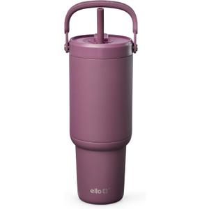 Ello Oasis Go+ 32oz Tumbler with Top Handle and Retracting Straw | Reusable Insulated Stainless Steel Cup, 100% Leakproof Water Bottle, 24 Hours Cold, Cup Holder Friendly For Travel | Wild Rasberry