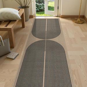 Lahome Modern Rainbow 2x8 Runner Rug, Washable Hallway Kitchen Runner Rugs with Rubber Backing Farmhouse Indoor Outdoor Carpet, Contemporary Non Slip Carpet for Entry Bedroom Porch (Nature/Black Rainbow)