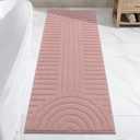 SHACOS Super Soft Bathroom Runner Rugs 24"x60" Non Slip Boho Bathroom Mats Microfiber Absorbent Carpet for Bath Room Machine Washable Shaggy Bath Rugs for Shower Bathtub Home Decor, Grey Pink 2'x5'