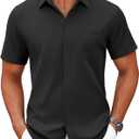 COOFANDY Mens Short Sleeve Button Down Shirts Casual Dress Shirts for Men Summer Untucked Shirts with Pocket (Black, M)