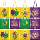 12 Pcs Mardi Gras Bags Canvas Bible Verse Tote Bag Bulk 15.7" x 15" Carnival Outfit Accessories for Women Gifts
