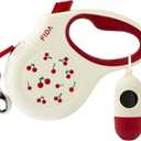 Fida Retractable Dog Leash with Dispenser and Poop Bags, 16 ft Pet Walking Leash for Small Dog or Cat up to 26 lbs, Anti-Slip Soft Handle, Tangle Free, Reflective Nylon Tape (S, Cherry)