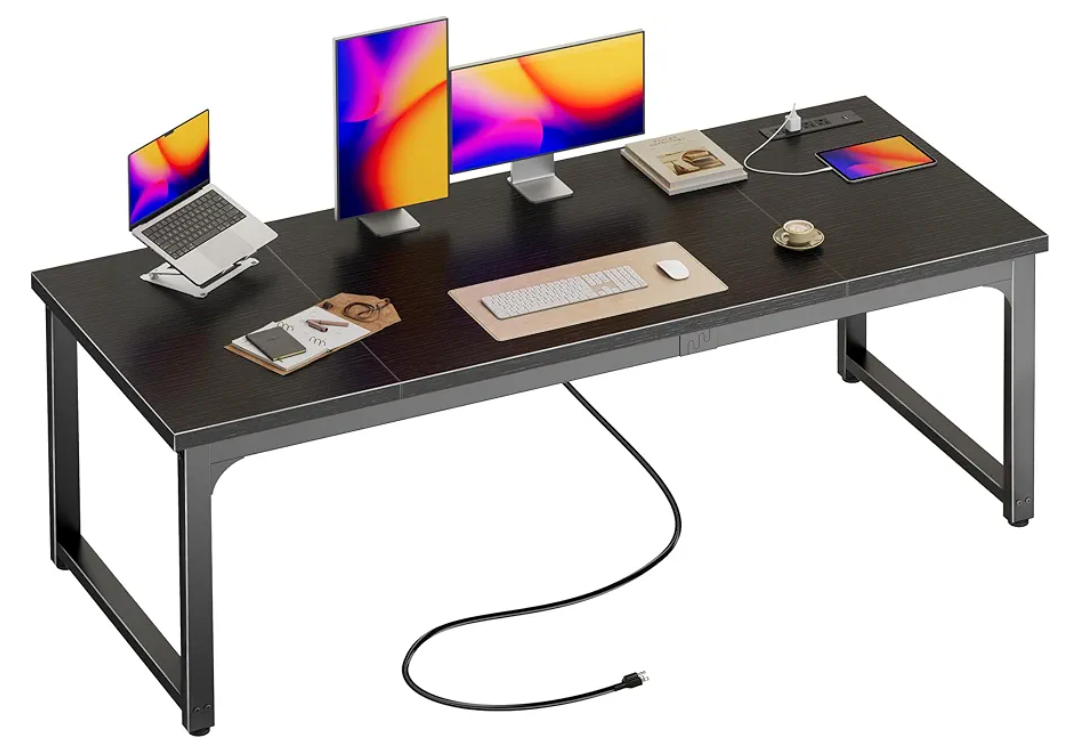 Huuger 63 x 24 inch Desk with Power Outlets & USB-C, Deeper & Thicker Desktop, Robust Metal Tubes, Computer Desk, Heavy Duty Office Desk, Work Gaming Desk, for Home Office, Black