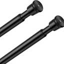 2 Pack Black Spring Tension Curtain Rods 28-48 Inches, Spring Loaded Curtain Rods No Drilling, Adjustable Small Tension Rod for Windows, Kitchen, Doorway, Bathroom, Closet