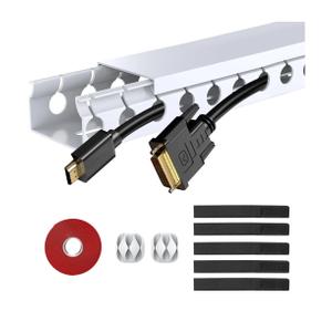Updated White Cable Raceway Kit, 155（10x15.5） inch Open Slot Wire Covers for Cords, Cable Management System to Hide Under Desk/TV/Computer/Net/Power Cords(Pack 10)