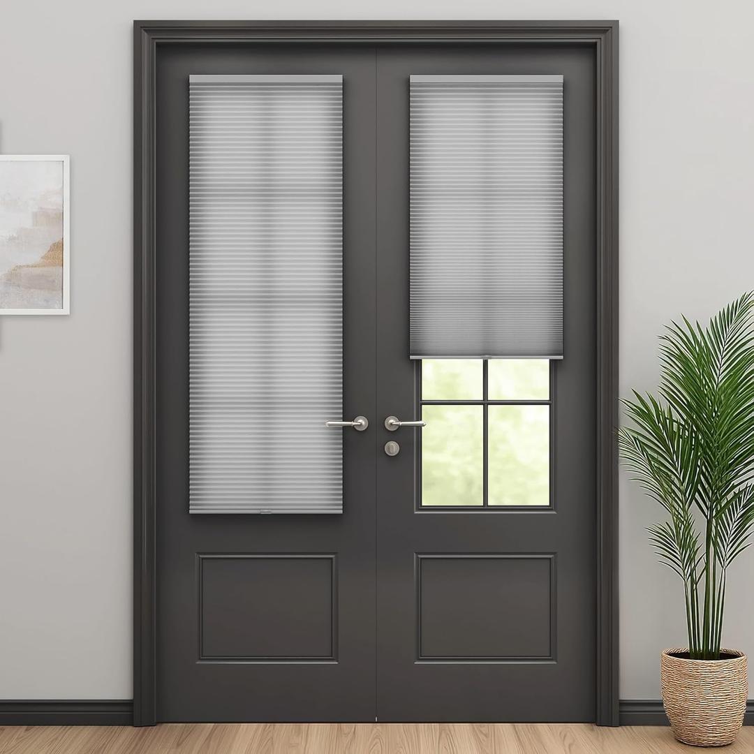 LazBlinds Cordless Cellular Shades for French Doors, No Drill French Door Blinds for Privacy, Light Filtering Honeycomb Shades for Front Door Patio Sliding Glass Door, 1 Pack, 22" W x 78" H, Grey