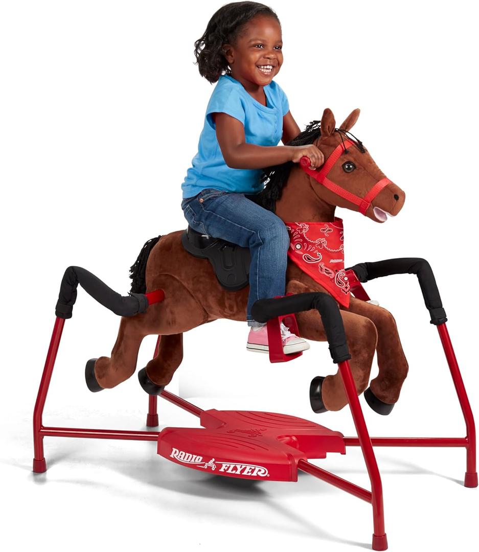 Radio Flyer Chestnut Interactive Riding Horse, For Ages 2-6, Plush Spring Rocking Horse, 3 Riding Levels, EZ Climb Step, Safety Straps, Spring Covers, Accessories, 60 lb Capacity, Toddler Ride On Toys
