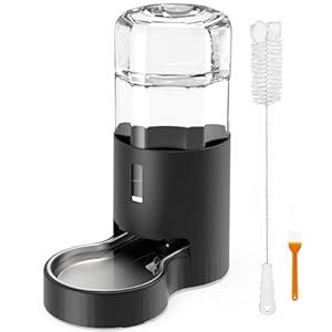 7L Automatic Dog Water Dispenser Bowl, Gravity Pet Water Dispenser with Stainless Steel Bowl, No Spilling Large Capacity Water Feeder for Dogs Cats (7L Without Filter Black)