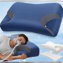 Adjustable CPAP Pillow for Side & Back Sleepers  Reduce Mask Air Leaks & Pressure, Cervical Memory Foam Neck Support with 2cm Removable Insert, Cooling Washable Cover  Fits Full Face & Nasal Masks (Large-25.2"L*14.9"W*(5.5"/4.7")H, Dark Blue)
