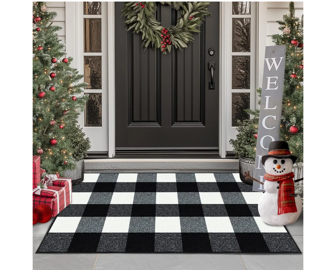 FONEYI Buffalo Plaid Outdoor Rug, 24"x36" Checkered Front Door Mat, Non Slip Absorbent Entryway Rug Doormat Indoor, Washable Outdoor Rugs for Layered Door Mats Front Porch/Farmhouse Black and White