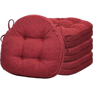 baibu Dining Chair Cushions Set of 4, Dual-Layer Patented Design Memory Foam Windsor Seat Pads, Kitchen Chair Cushions with Ties & Textured Cover, 17x 15.5 x 3.5in, 4 Pack, Red (4 Count (Pack of 1), Pure Red)