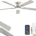 ZMISHIBO 52 Inch Ceiling Fan with Light, App&Remote Control, Flush Mount Low Profile, Dimmable 20W LED Light, Quiet Reversible Motor for Bedroom, Living Room, Apartment, Nickel