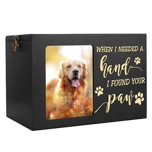 Pet Memorial Urns for Dog or Cat Ashes, Large Wooden Funeral Cremation Urns with Photo Frame, Memorial Keepsake Memory Box with Black Flannel as Lining, Loss Pet Memorial Remembrance Gift
