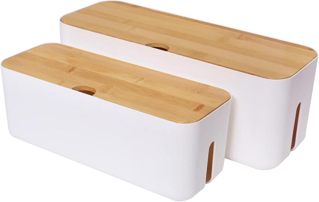 Changsuo Cable Management Box Set Cable Organizer Boxes for Extension Cord Power Stripe Surge Protector Wire Management Organizer Cover Hider for Desk Home Office Kitchen (Small & Large White)