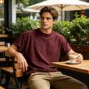 Men's Boxy Raw Cut Tee Short Sleeve Round Neck T Shirts Casual Basic Tops (Red, XXL)