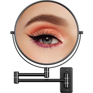 Benbilry 9" Large Size Wall Mounted Makeup Vanity Mirror, 1X/10X Magnifying Double Sided Shaving Mirror for Bathroom, 360 Swivel Extendable Arm, Black
