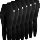 ATHVOTAR Leggings with Pockets for Women, 7 Packs High Waisted Workout Tummy Control Yoga Pants (Large)