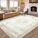 Aoyaomi Vintage Living Room Area Rug - 6x9 Large Machine Washable Boho Moroccan Distressed Farmhouse Rugs for Bedroom - Soft Non-Slip Indoor Floor Accent Rugs for Office Dining Room (Beige, 6' x 9')