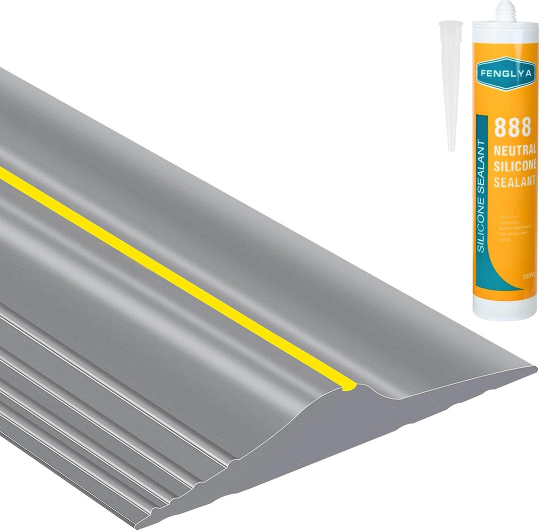 ToLanbbt 12Ft/3.7M Universal Garage Door Rubber Threshold Strip with 300ml Black Adhesive/Sealant, Weatherproof Seal Strip DIY Weather Stripping Replacement (Grey+ Yellow)