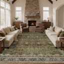 WITSHOCK 11x15 Area Rugs for Living Room - Washable Vintage Rug Retro Antique Dark Large Non Slip Low Pile Soft Boho Indoor Floor Carpet for Bedroom Dining Room Home Decor, Brown Olive Green