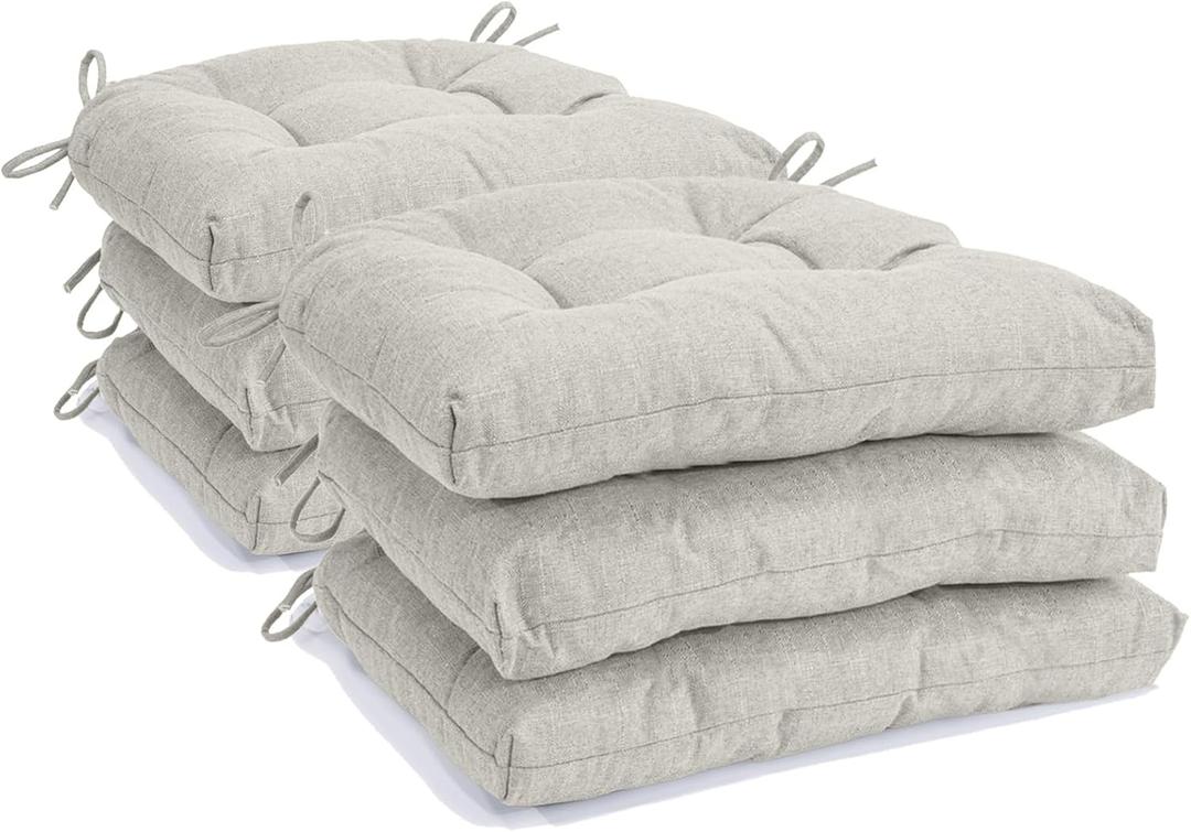Kyaringtso Chair Cushions for Dining Chairs Set of 6, Non Slip Indoor Kitchen Chair Cushions with Ties, Tufted Memory Foam Seat Chair Pads, 17" x 16" x 3", Cream
